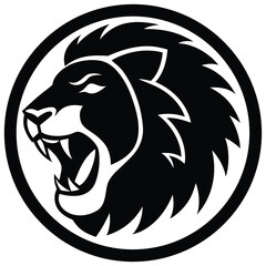 roaring lion head enclosed in circle logo  flat ve.eps