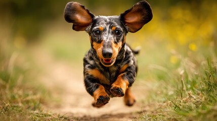 Dachshund Running. Happy Dog in Action, Playful and Energetic Pet
