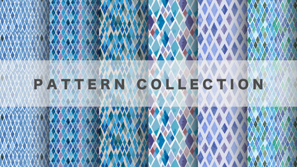 Argyle pattern in watercolor style, 6 pattern data sets, blue