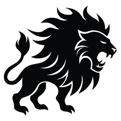 stylized roaring lion with flames in mane  vector .eps