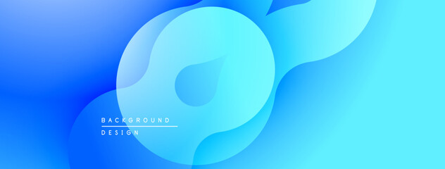 Abstract blue background. Overlapping shapes create fluid, modern design. Gradient shades offer depth, visual appeal.