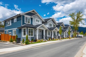 Obraz premium Duplex Home. British Columbia Architecture: Serene Triplex Houses with Calm Blue Accents