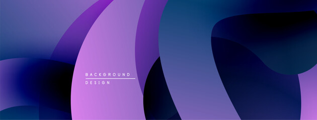 Abstract fluid shapes, purple hues dominate. Gradient transitions create dynamic visual flow. Modern design element for backgrounds.