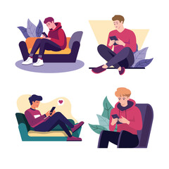 Young Men Spend Time on Phone