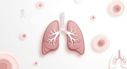 Yearly lung health education and awareness concept in paper art style.