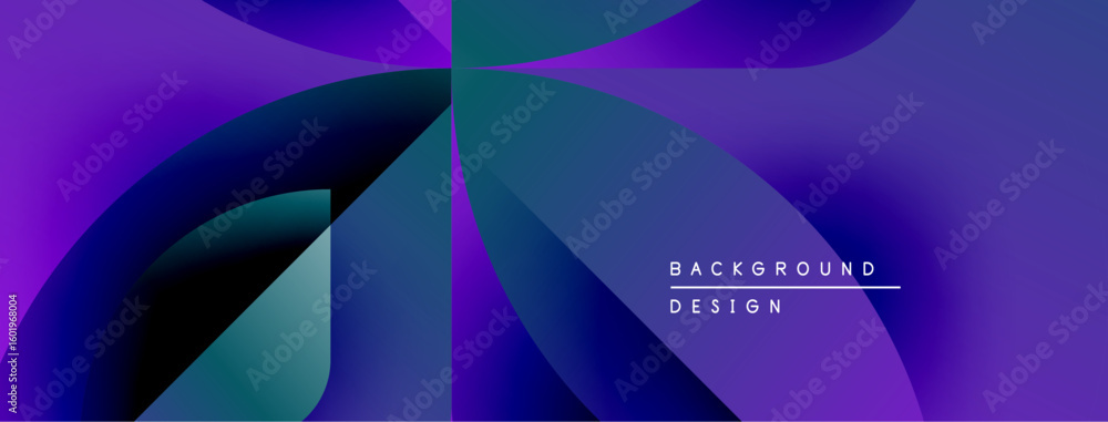 Poster abstract purple, blue gradients form dynamic shapes. text reads background design in white. modern, 