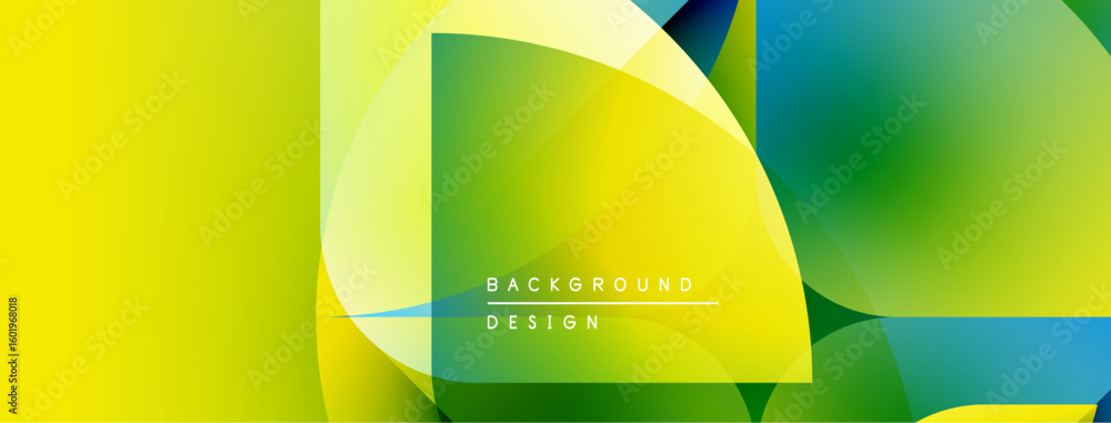 Poster abstract vibrant background. overlapping geometric shapes create dynamic visual effect. yellow, gree