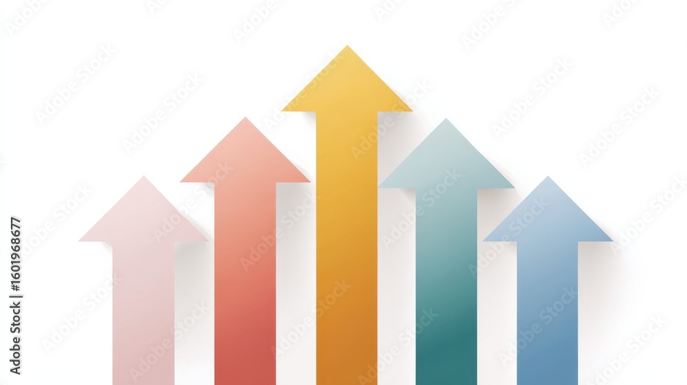 Poster colorful arrows pointing upwards, symbolizing growth and progress in various contexts.
