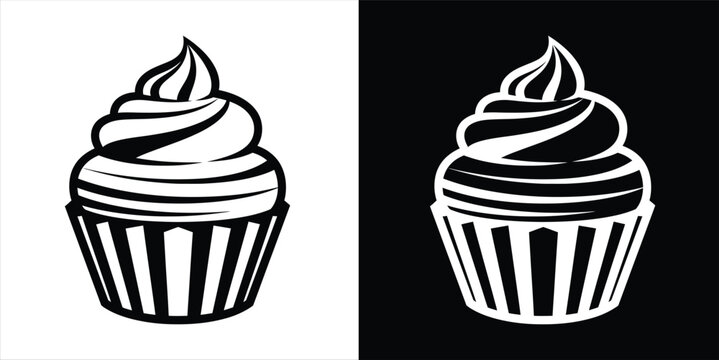 Vector cupcake icon in monochrome style. Sweet dessert graphic for bakery logo design. eps