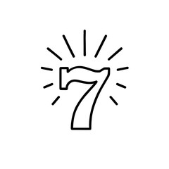 Lucky seven icon in outline style with rays representing casino slot win