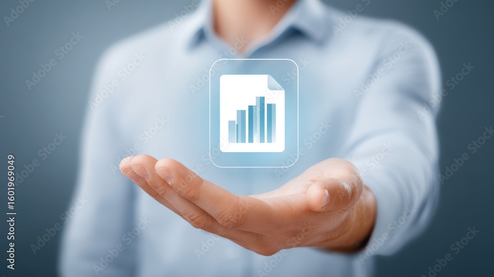 Aufkleber a person holding a digital interface displaying a bar graph, symbolizing data analysis or business g