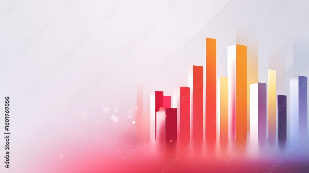 Poster abstract graphic featuring colorful vertical bars representing data visualization or growth.