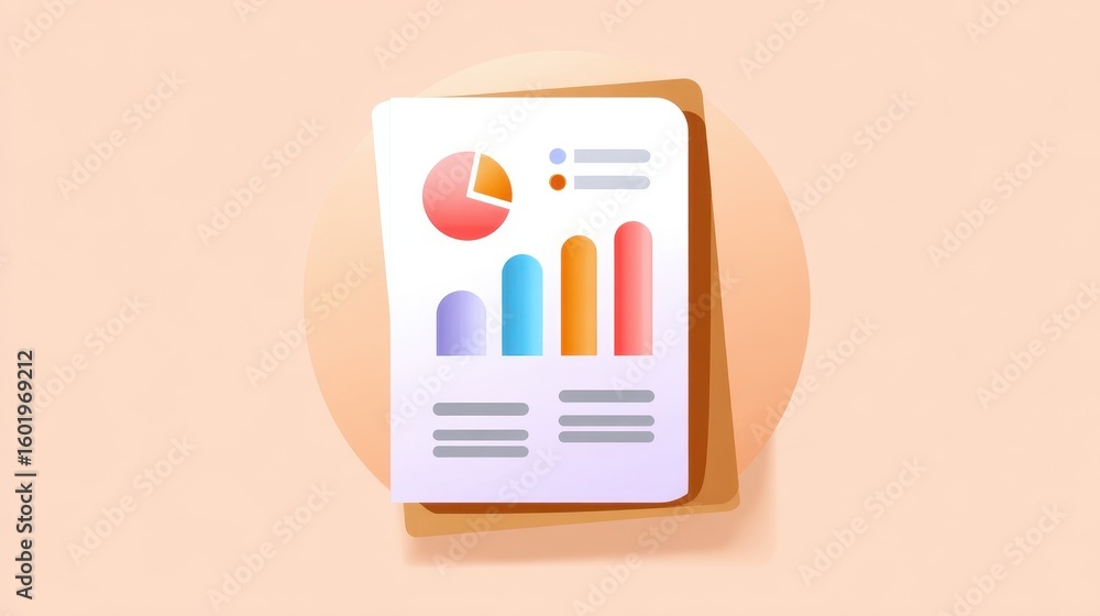 Poster colorful report with graphs and charts on a minimalist background, representing data analysis and bu