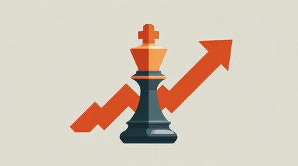 Chess piece with an upward trend arrow symbolizes strategy and growth in business or finance.