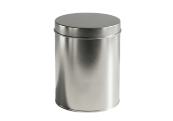 Silver metal cylindrical container isolated on transparent background