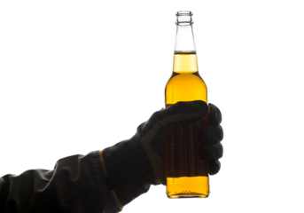 Hand holding a bottle of beer isolated on transparent background