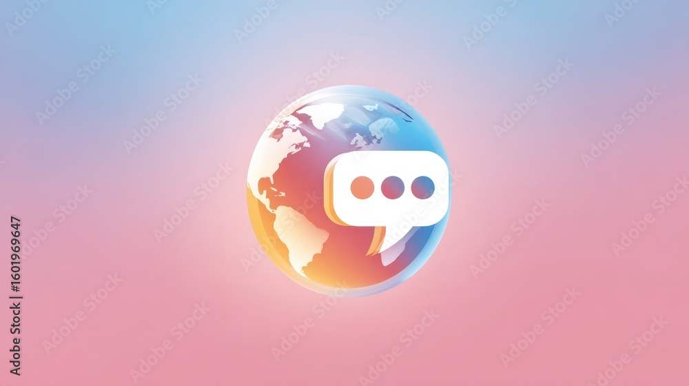 Aufkleber digital globe with speech bubbles symbolizes global communication and connection, featuring a gradie
