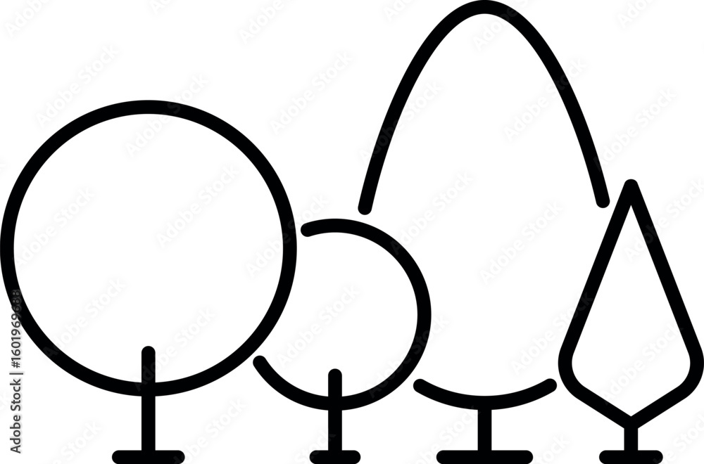 Poster trees in forest minimalistic thin outline icon for web and graphic design, apps, banners, social net