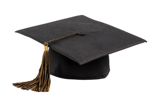 Black Graduation Cap with Gold Tassel, PNG