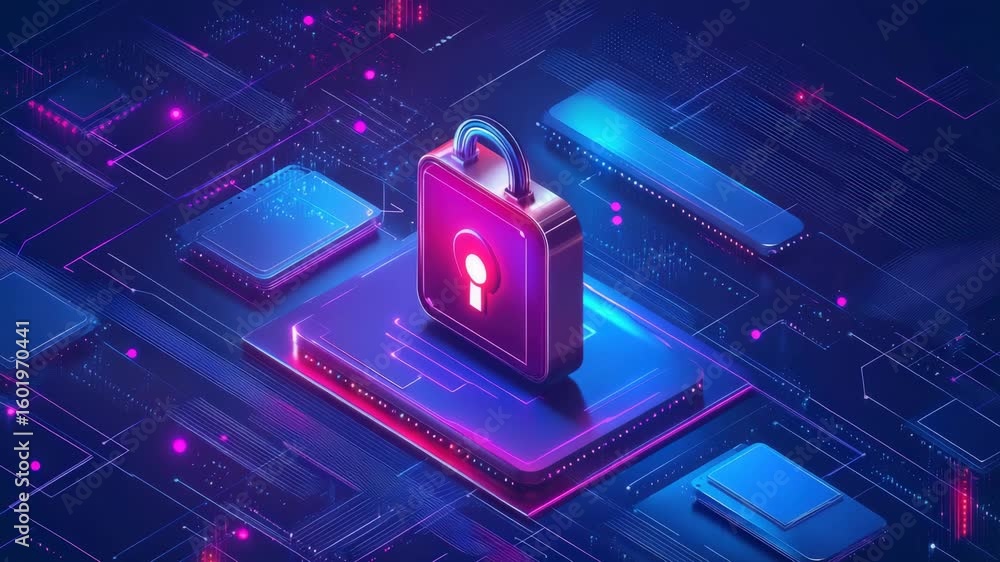 Aufkleber cybersecurity lock on digital network: data protection and privacy concept with abstract