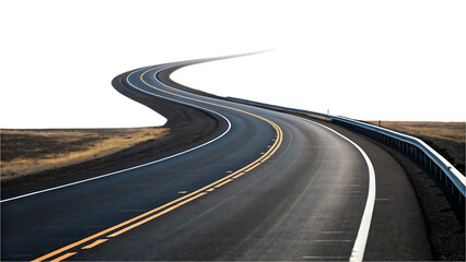 Winding asphalt highway with yellow lane markers and guardrail road curve