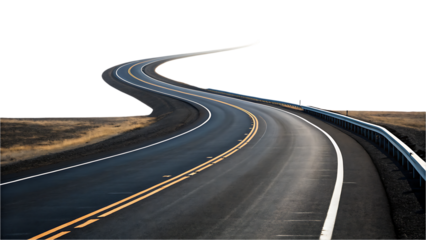 Winding asphalt highway with yellow lane markers and guardrail road curve