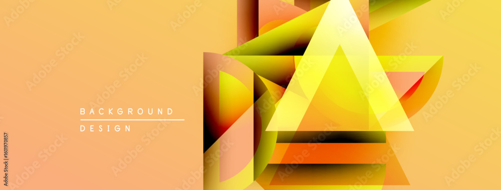 Poster abstract geometric design. orange, yellow gradients create layered triangular shapes. modern backgro