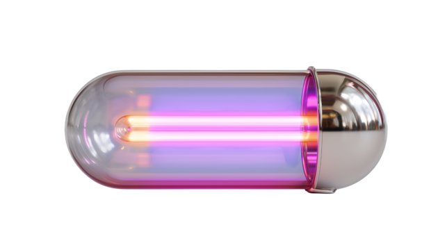 Glowing Pink And Purple Capsule With Metal Caps On Transparent Background