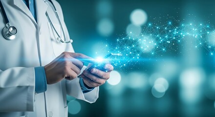 Doctor interacting with futuristic digital medical data visualization