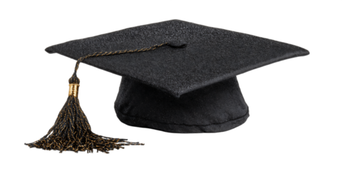 Black Graduation Cap with Gold Tassel, PNG