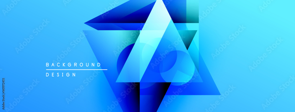 Poster abstract geometric shapes, blue gradients, modern design. minimalist composition creates dynamic vis