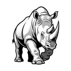 Fototapeta premium Monochrome Rhino Illustration: Powerful Horned Creature Walking Forward