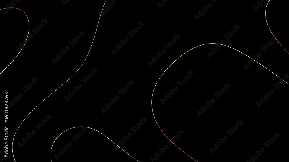 Poster abstract colorful lines and shapes on a black background creating a modern design aesthetic