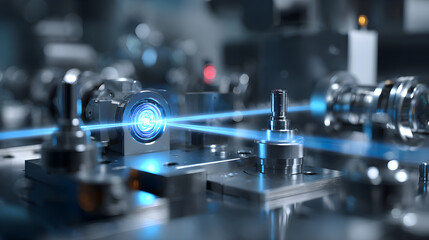 Advanced Xenon Laser Laboratory Setup with Precision Optics and High-Tech Components for Scientific Innovation