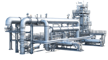 Industrial Plant Machinery With Metal Pipes And Tubes isolated on a transparent background