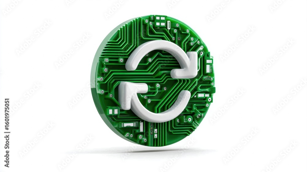 Poster e waste management. digital circular icon with circuit pattern representing technology and connectiv