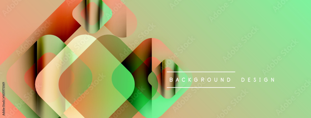 Poster abstract geometric shapes overlap, creating vibrant gradient effect. soft colors blend, forming mode