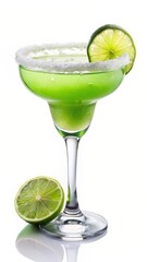 Fototapeta premium A salt-rimmed glass filled with a refreshing green margarita cocktail