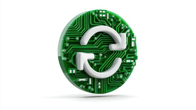 E waste management. Digital circular icon with circuit pattern representing technology and connectivity.