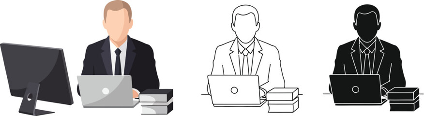 Businessman working at desk illustration vector graphics for corporate business and office work