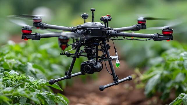 with automated drones monitoring crops and distributing nutrients precisely