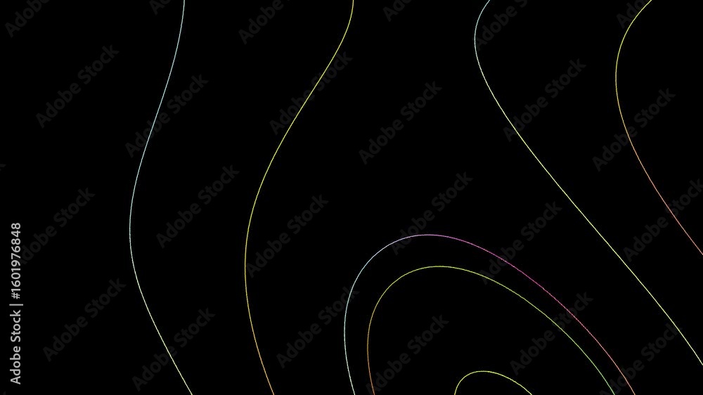 Poster abstract lines in vibrant colors create a dynamic pattern on a dark background, suitable for graphic