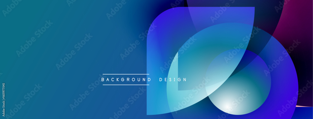 Poster abstract blue design features overlapping shapes. gradient colors create modern visual effect. text 