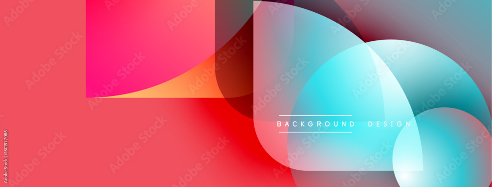 Poster abstract geometric shapes overlap, creating vibrant color gradients. modern design features flowing 
