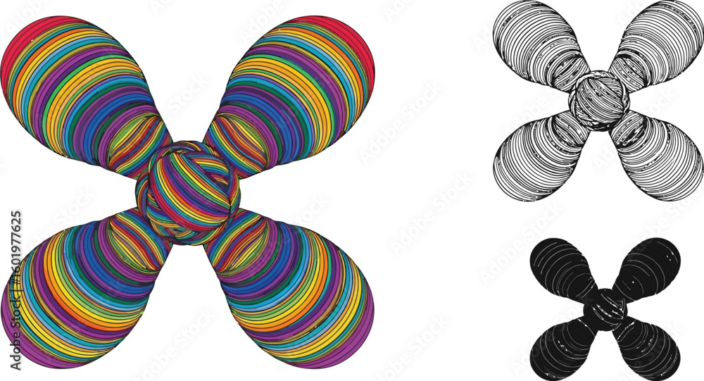 Poster abstract propeller art illustration design with colorful stripes and monochrome variations vector im