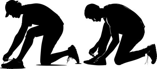 Athlete Tying Shoelaces Silhouettes - Ready for Run