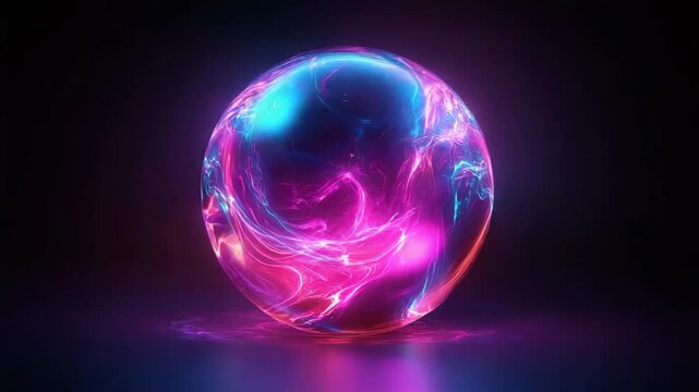 Radiant glowing orb ball sphere of swirling pink and blue light trails, floating in abstract space, concept for futuristic energy, sci-fi magic, digital power core, or modern cosmic light phenomena