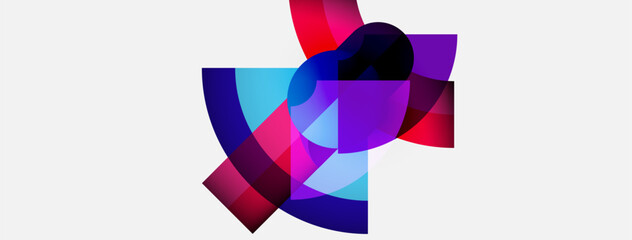 Abstract colorful shapes overlap, creating dynamic composition. Vivid gradients blend, forming modern visual experience.