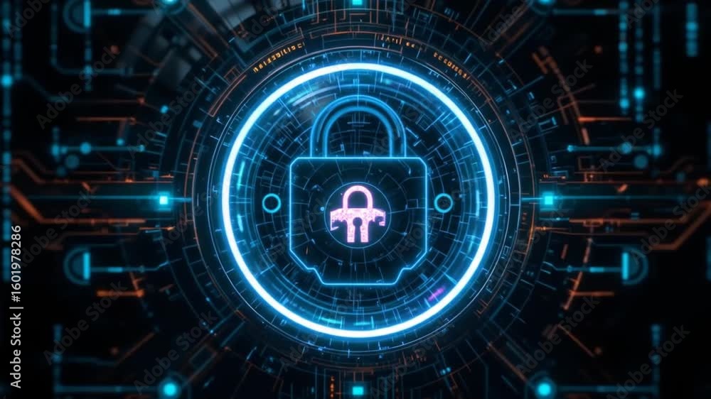 Poster cyber security technology background with padlock icons in modern digital network