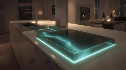 appliances glowing with low energy consumption indicators in a modern kitchen